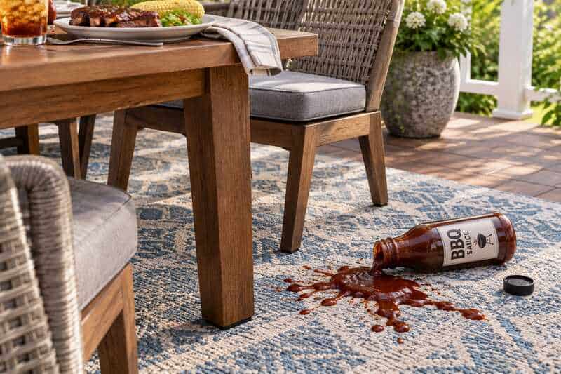 barbeque sauce spill on patio carpet